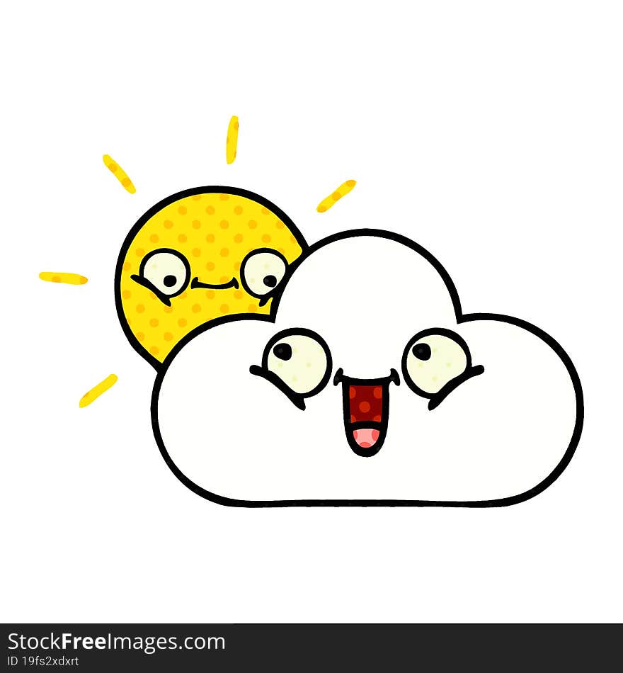 comic book style cartoon of a sunshine and cloud