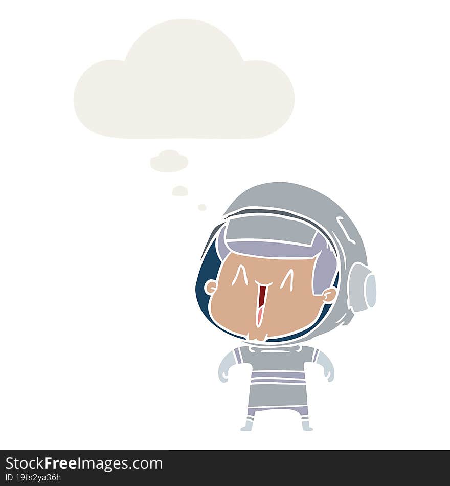 cartoon astronaut man and thought bubble in retro style