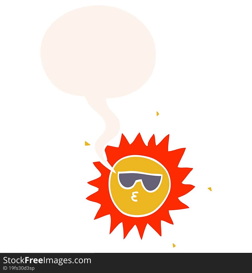 cartoon sun and speech bubble in retro style