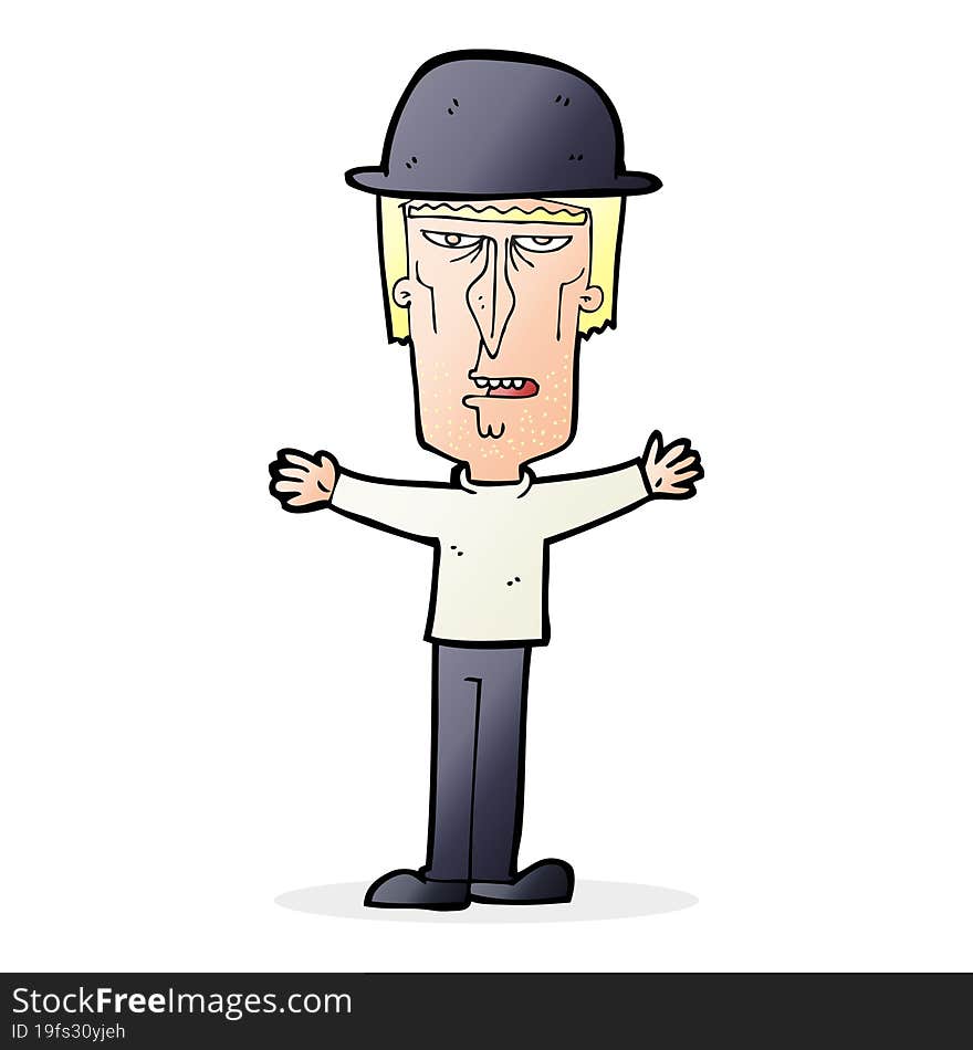 cartoon man wearing bowler hat