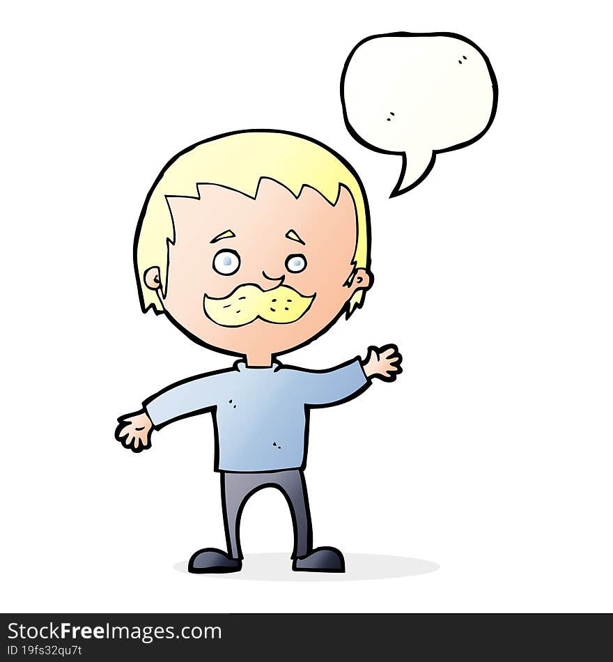 Cartoon Man With Mustache Waving With Speech Bubble