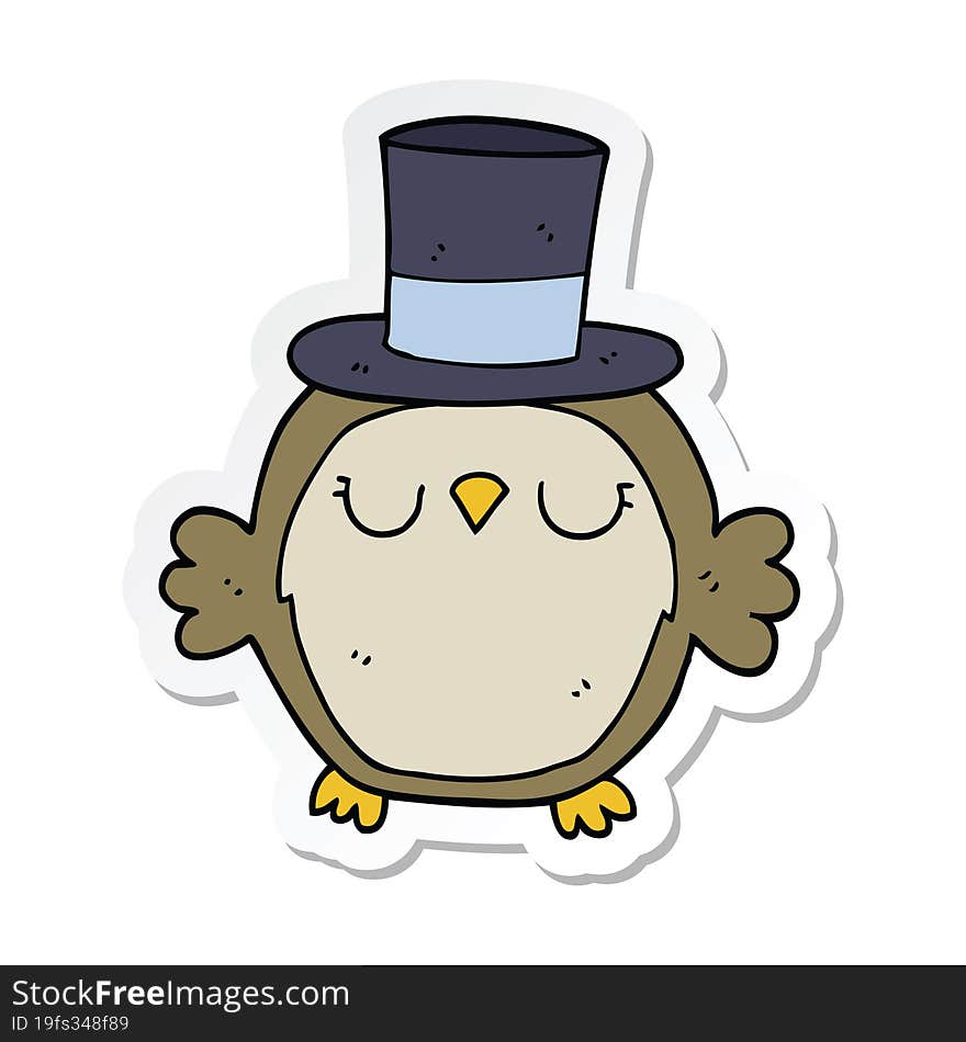 sticker of a cartoon owl wearing top hat