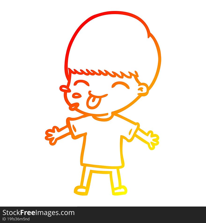 Warm Gradient Line Drawing Cartoon Boy Sticking Out Tongue