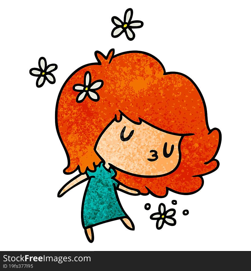 textured cartoon illustration of a cute kawaii girl. textured cartoon illustration of a cute kawaii girl