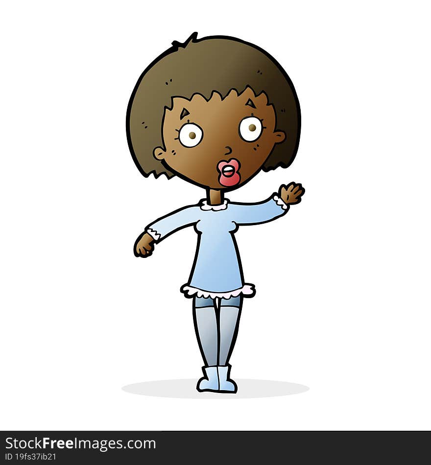 cartoon waving woman