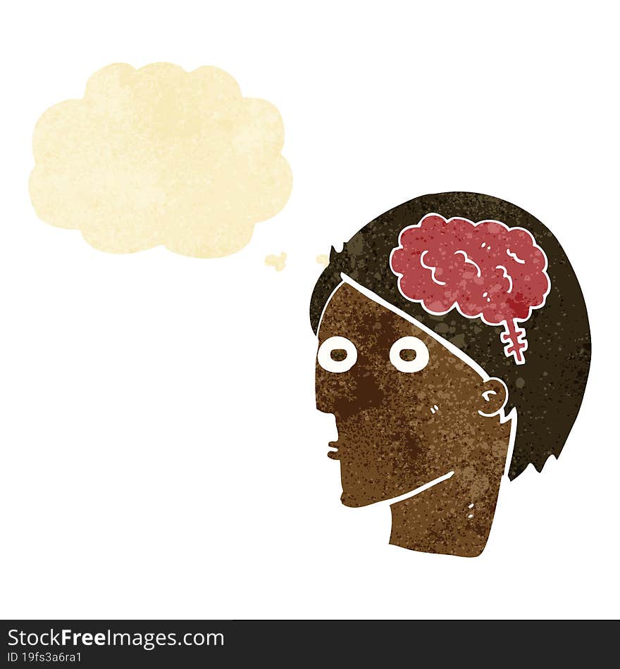 cartoon head with brain symbol with thought bubble