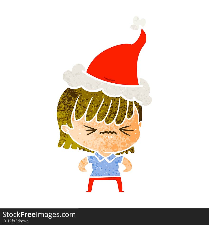 annoyed retro cartoon of a girl wearing santa hat