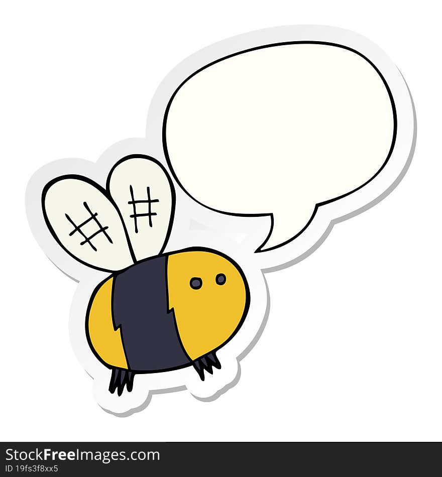 Cartoon Bee And Speech Bubble Sticker