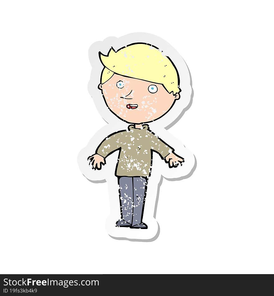 retro distressed sticker of a cartoon happy man