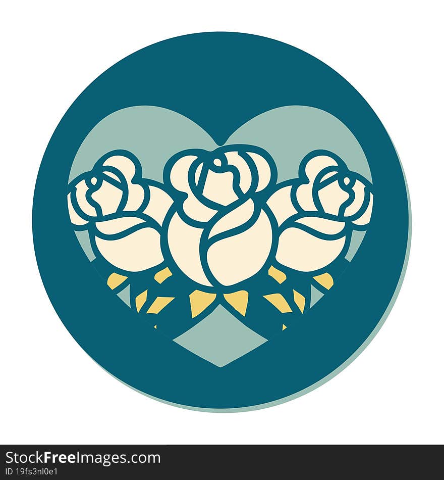 sticker of tattoo in traditional style of a heart and flowers. sticker of tattoo in traditional style of a heart and flowers