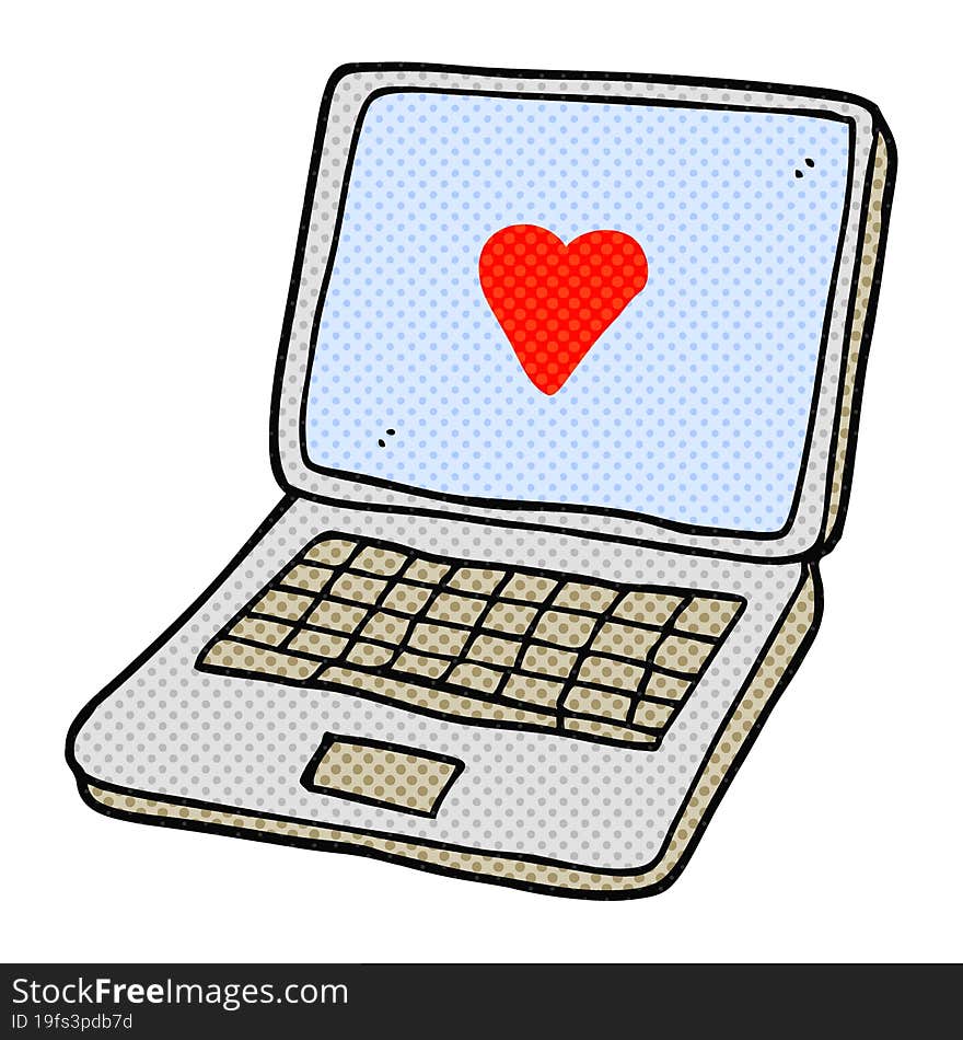 cartoon laptop computer with heart symbol on screen