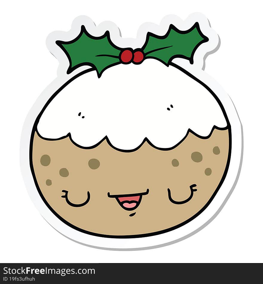 Sticker Of A Cute Cartoon Christmas Pudding