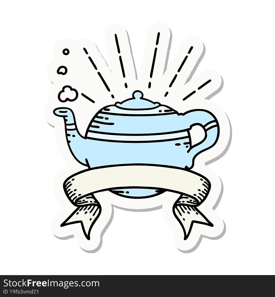 sticker of tattoo style steaming teapot