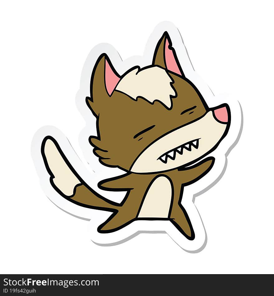 sticker of a cartoon wolf showing teeth whilst dancing