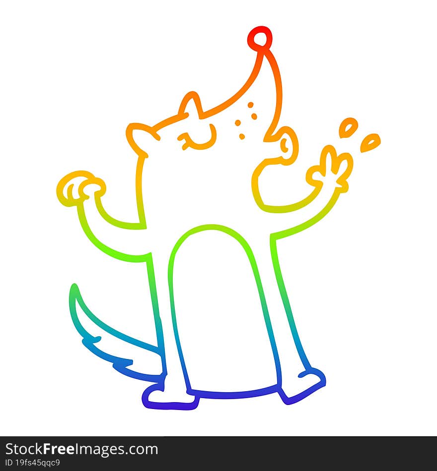 rainbow gradient line drawing cartoon whistling wolf