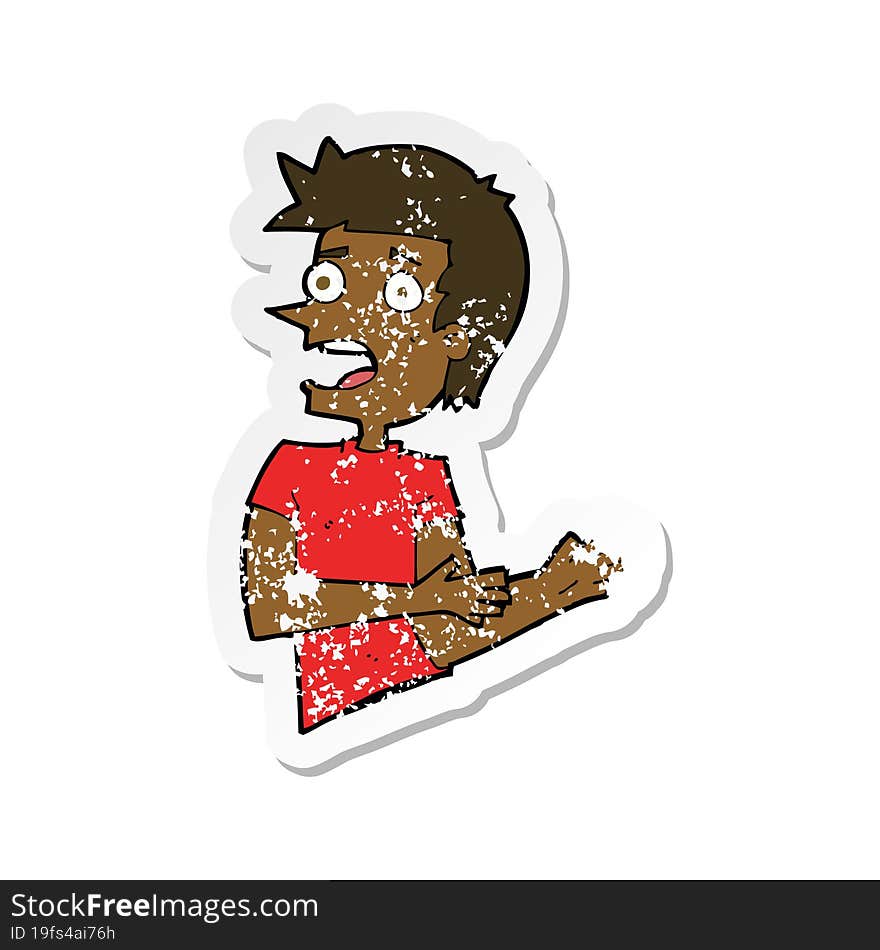 Retro Distressed Sticker Of A Cartoon Stressed Man