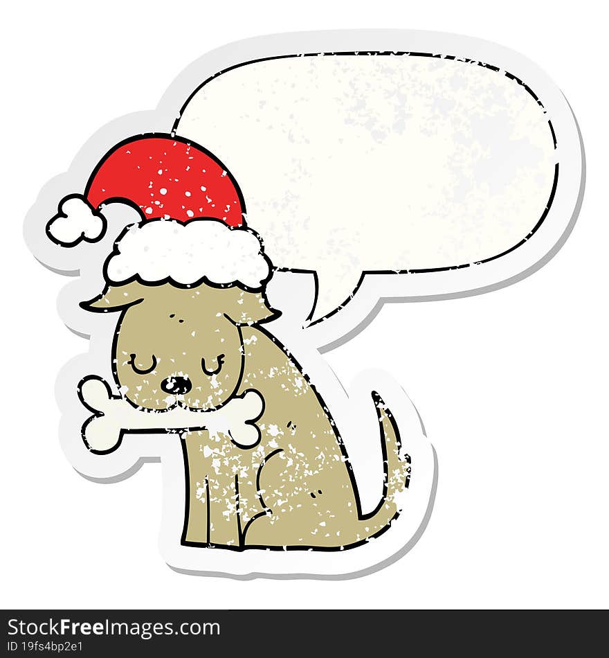 cute christmas dog and speech bubble distressed sticker