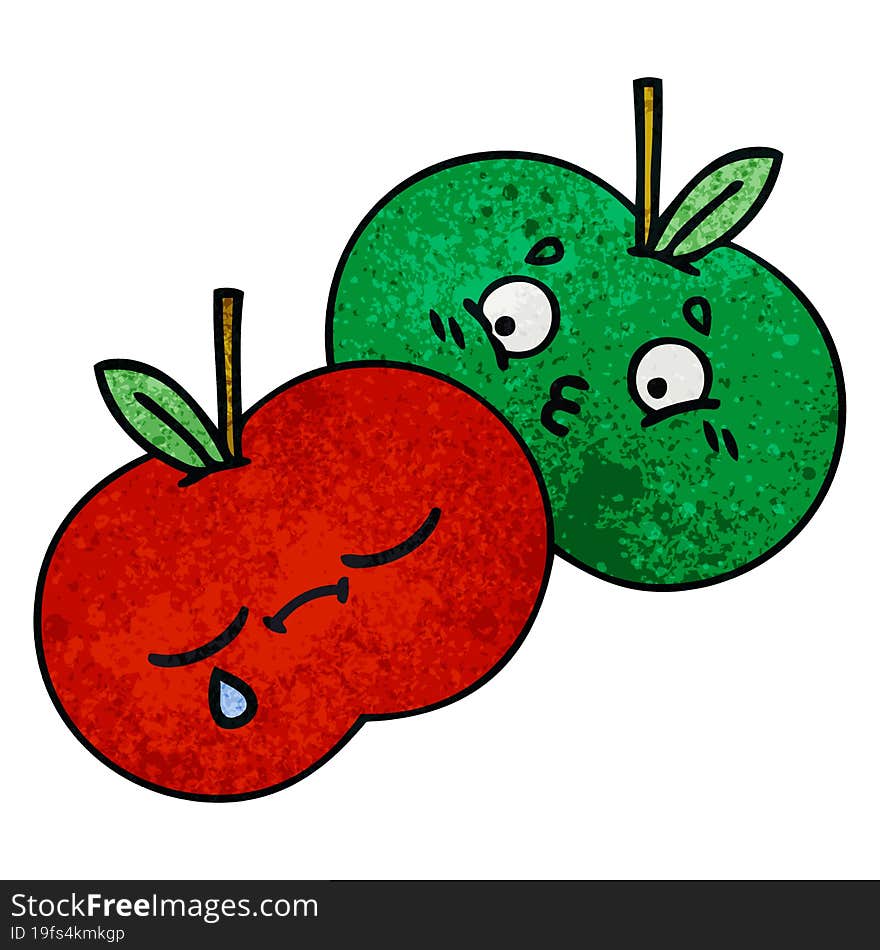 retro grunge texture cartoon of a juicy apple