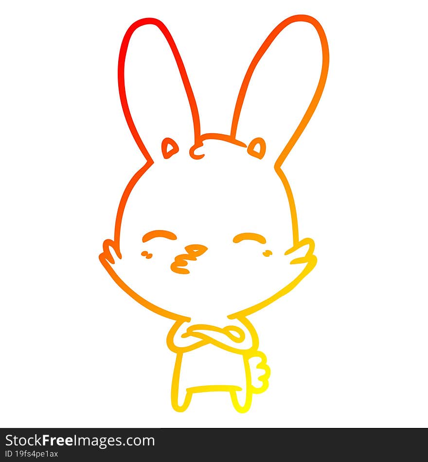 warm gradient line drawing of a curious bunny cartoon