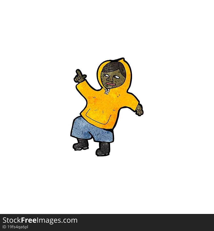 cartoon boy in hooded top pointing