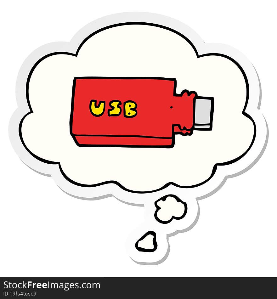 cartoon flash drive and thought bubble as a printed sticker