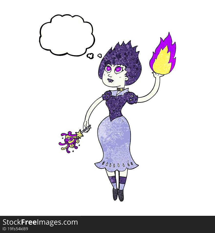 thought bubble textured cartoon vampire girl casting fireball