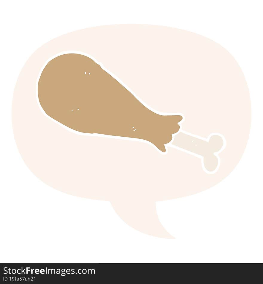 cartoon chicken leg and speech bubble in retro style