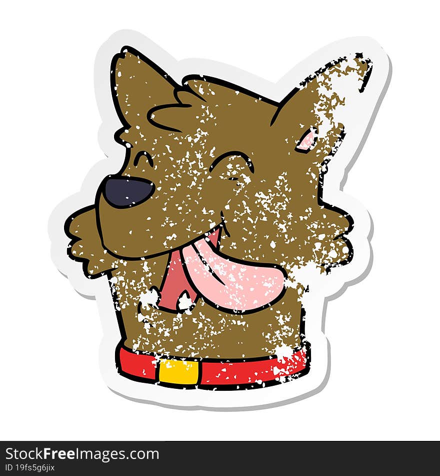 distressed sticker of a cartoon happy dog face