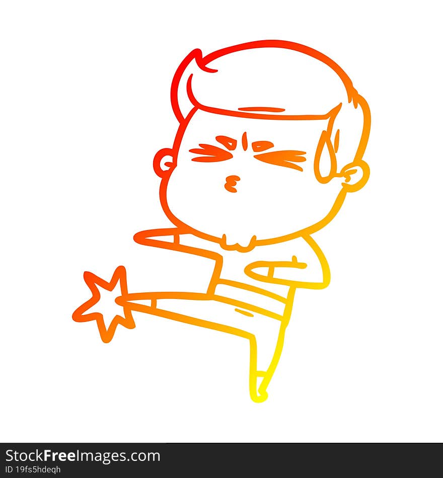 warm gradient line drawing cartoon man sweating