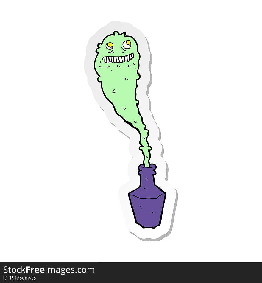 sticker of a cartoon spooky ghost in bottle