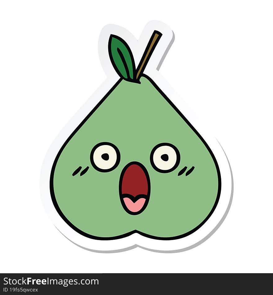 Sticker Of A Cute Cartoon Green Pear