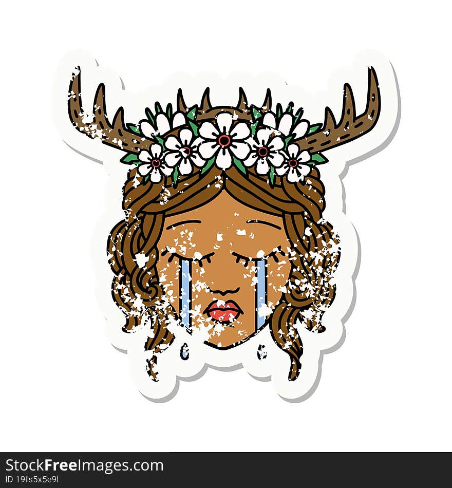 Retro Tattoo Style crying human druid. Retro Tattoo Style crying human druid