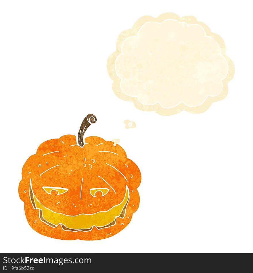 cartoon halloween pumpkin with thought bubble