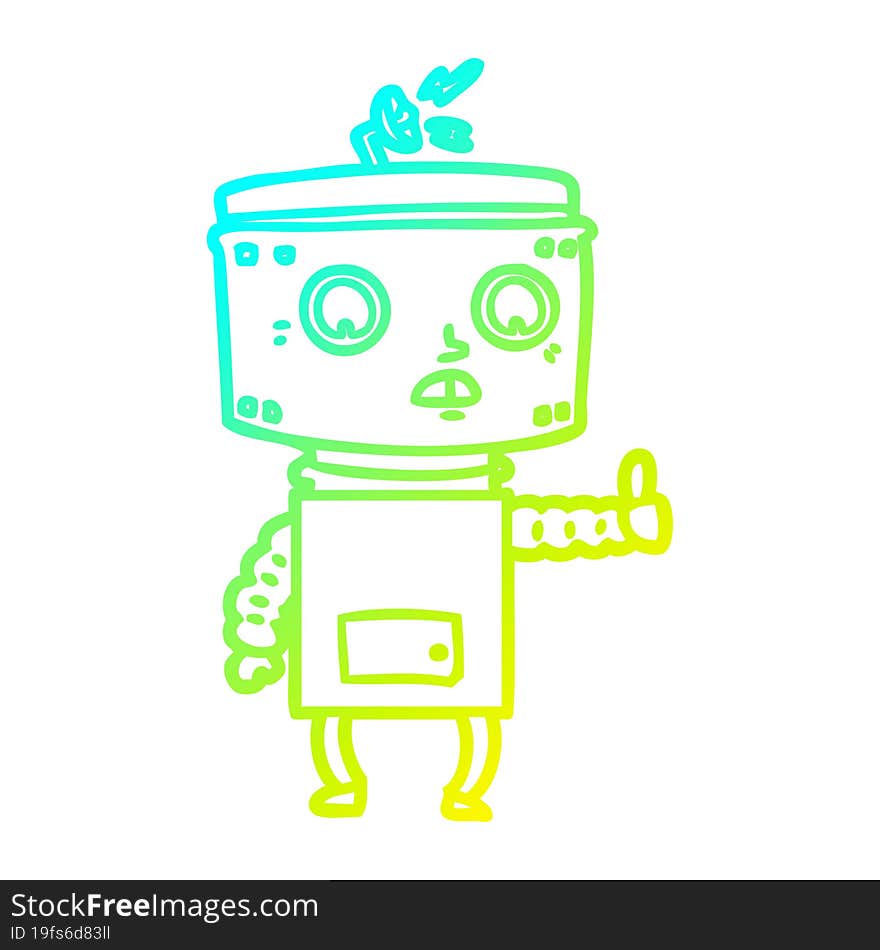 cold gradient line drawing of a cartoon robot