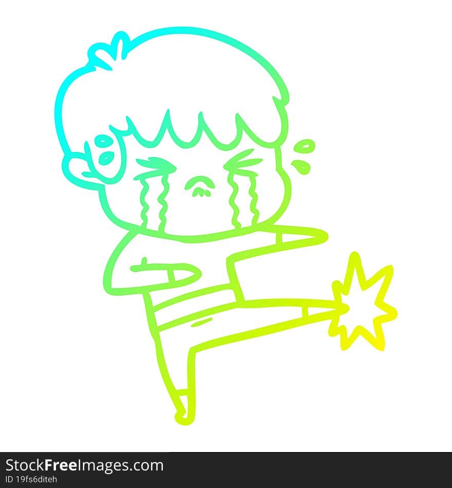 cold gradient line drawing cartoon boy crying