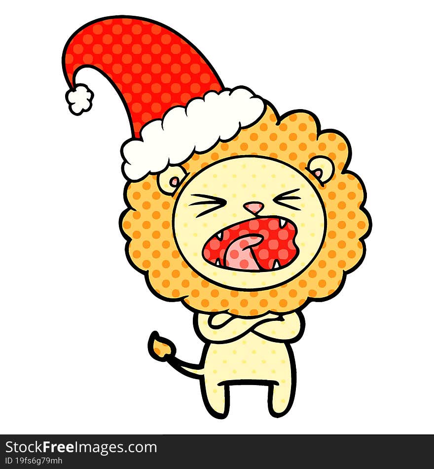 cartoon angry christmas lion. cartoon angry christmas lion