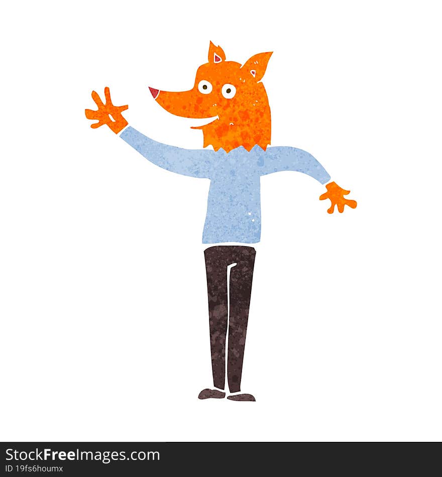 cartoon waving fox man