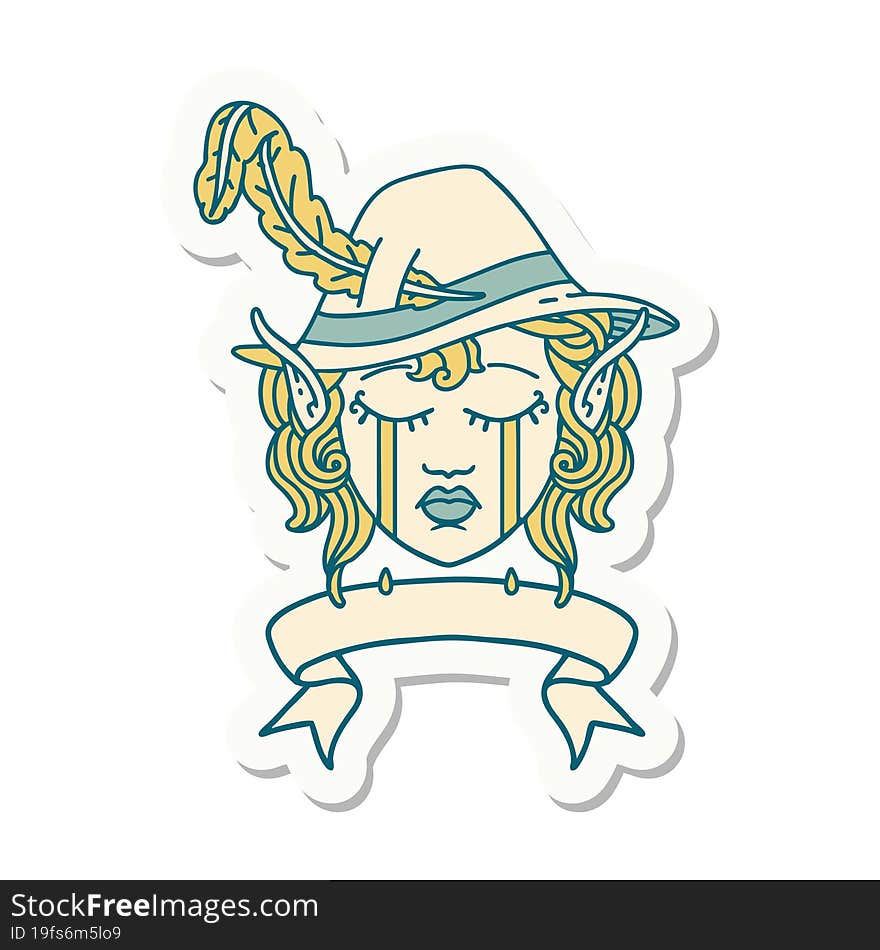 Crying Elf Bard Character Face With Banner Sticker