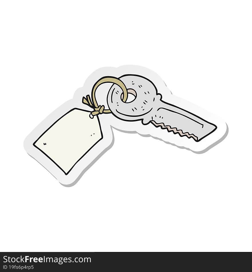 Sticker Of A Cartoon Key With Tag