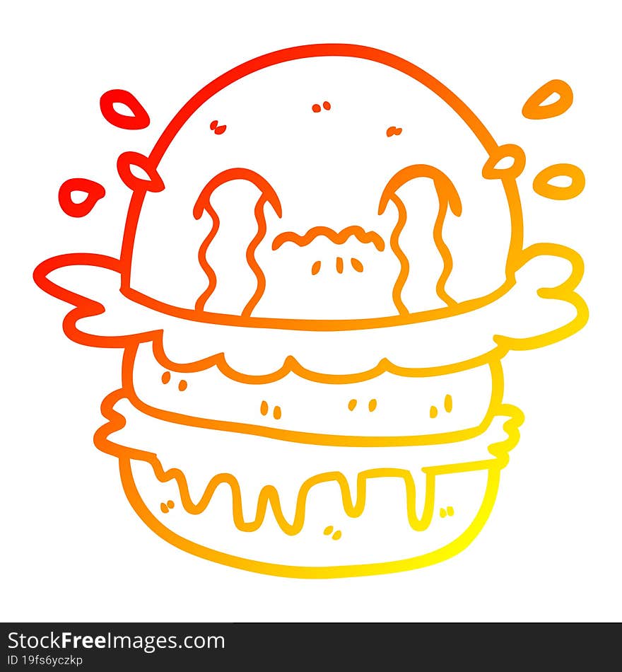 warm gradient line drawing cartoon crying fast food burger