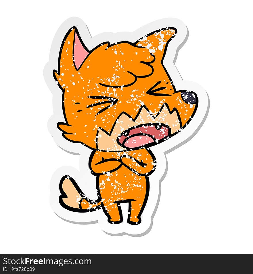 distressed sticker of a angry cartoon fox