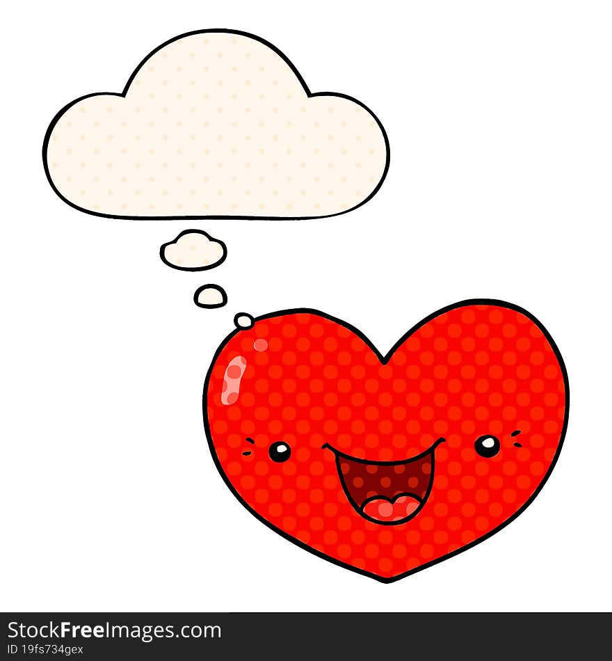 Cartoon Love Heart Character And Thought Bubble In Comic Book Style