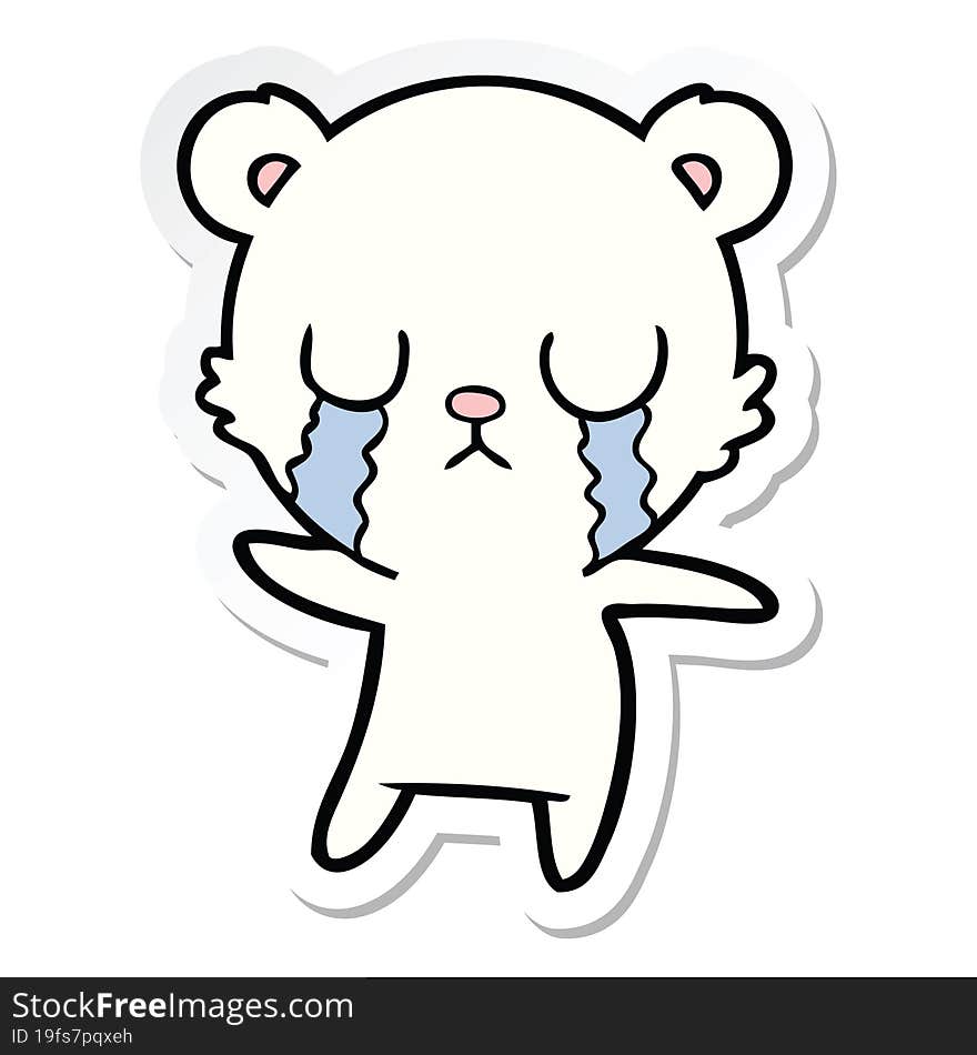 sticker of a crying polar bear cartoon