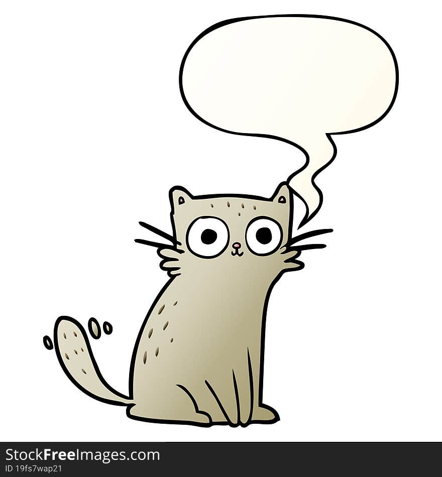 Cartoon Staring Cat And Speech Bubble In Smooth Gradient Style