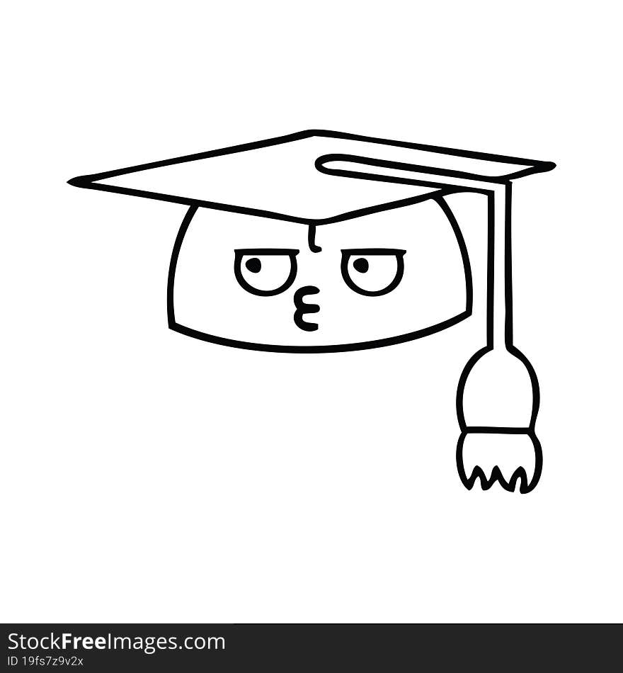 line drawing cartoon graduation hat