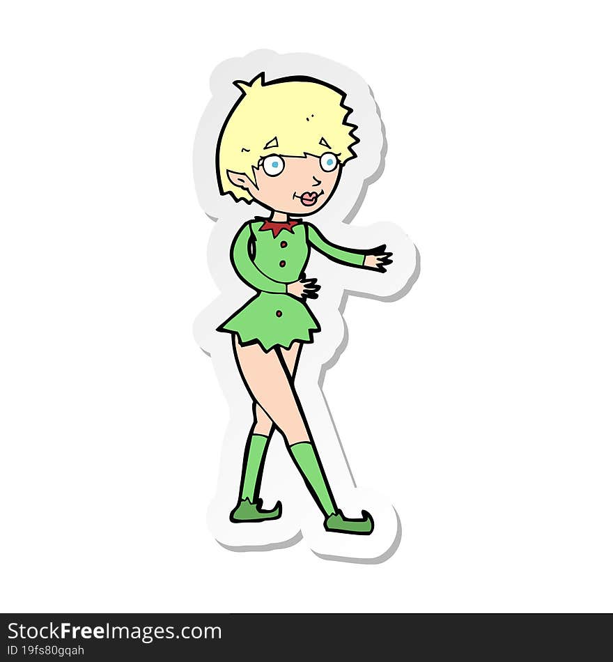 sticker of a cartoon christmas elf woman