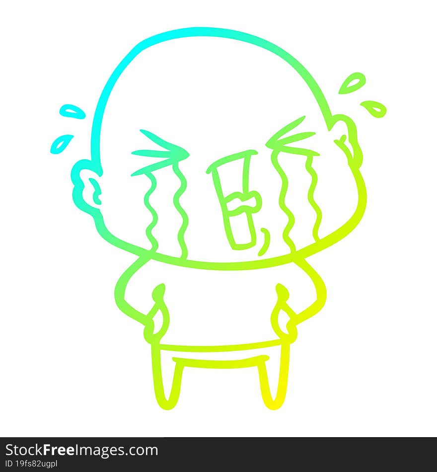 cold gradient line drawing cartoon crying bald man