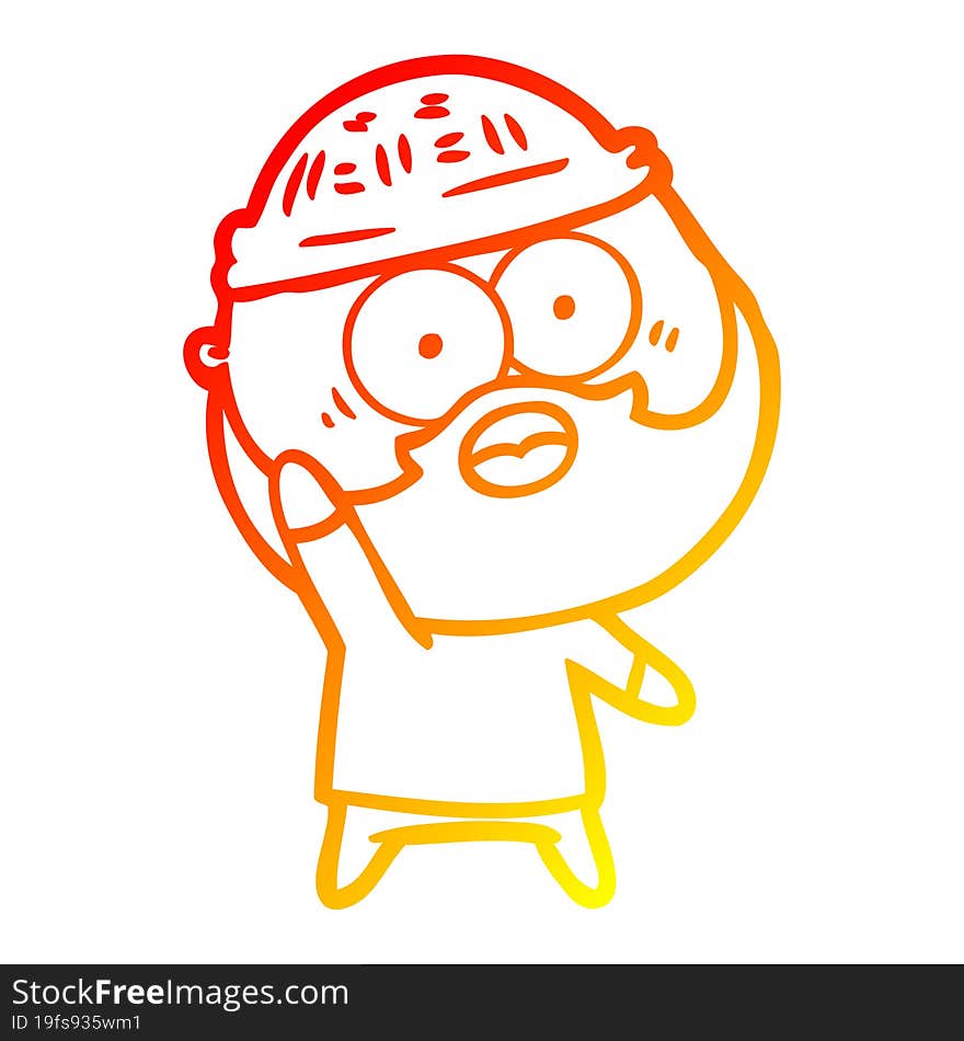 warm gradient line drawing cartoon bearded man holding up hand