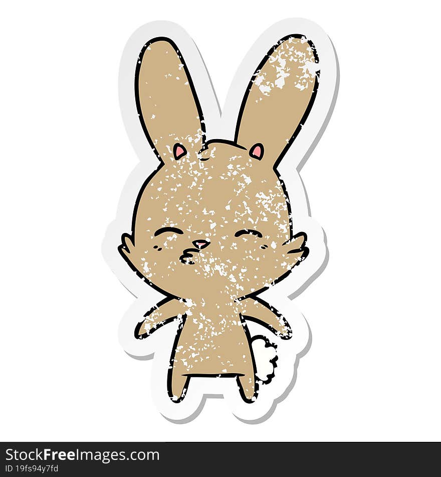 distressed sticker of a curious bunny cartoon