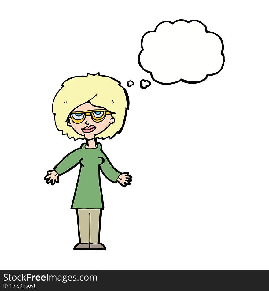 Cartoon Woman Wearing Glasses With Thought Bubble